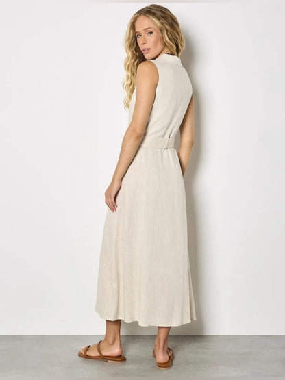 APRICOT 🍑- Sleeveless Belted
Shirt Midi Dress