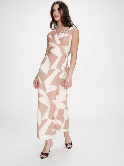 Grace & Mila - GEOMETRIC PRINT SLEEVELESS
WRAP DRESS Tan
VELLINE