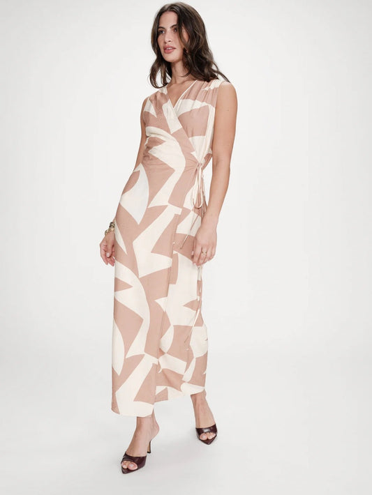 Grace & Mila - GEOMETRIC PRINT SLEEVELESS
WRAP DRESS Tan
VELLINE