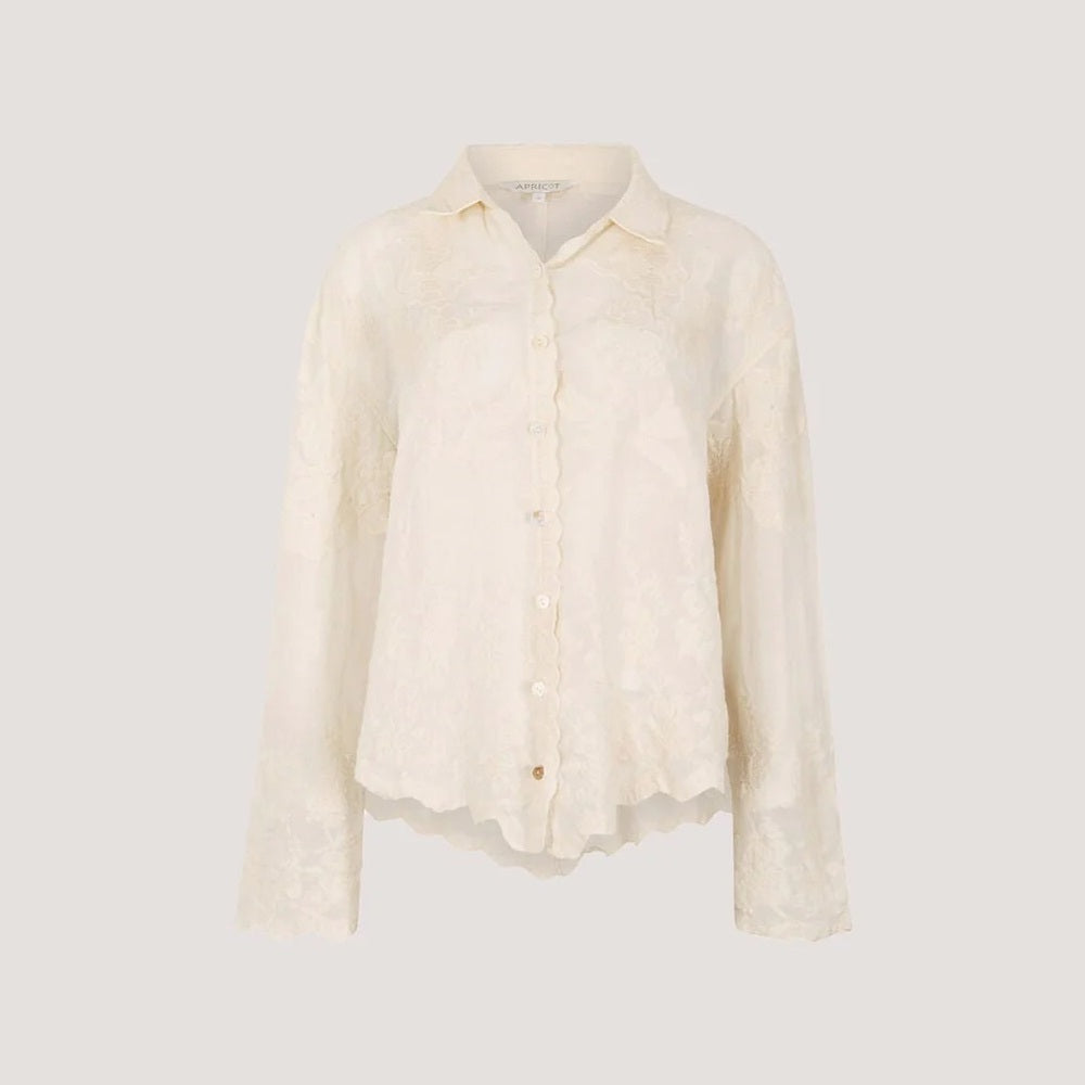 LAST ONE IN WHITE!  APRICOT 🍑Boho Embroidered Cream Button-Front Shirt