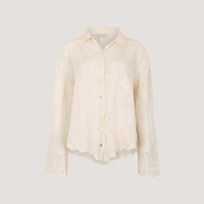 LAST ONE IN WHITE!  APRICOT 🍑Boho Embroidered Cream Button-Front Shirt