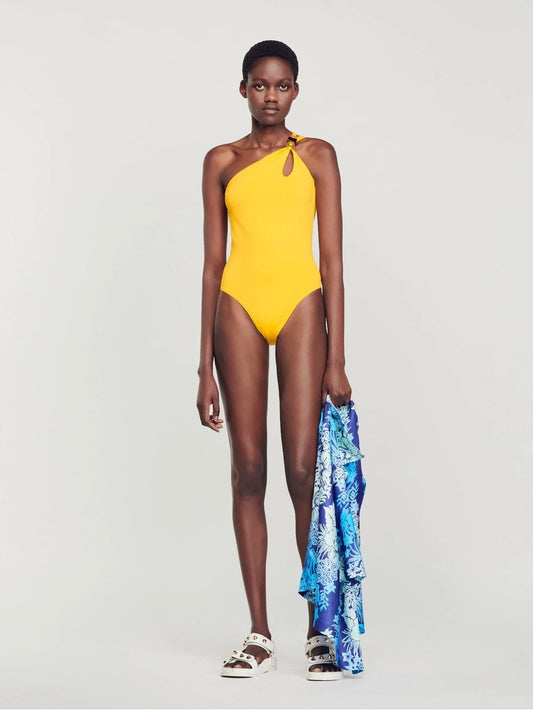 Sandro Yellow One-Shoulder Keyhole Swimsuit